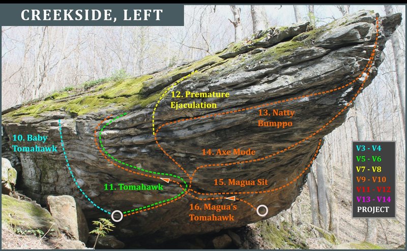 Creekside Left<br>
Corner Rock Bouldering Guide, 2016