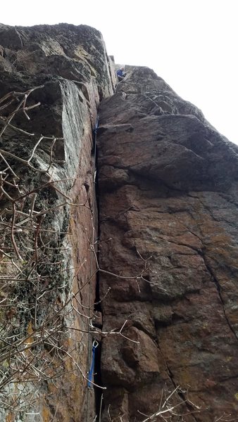 Looking up to the 1st belay station