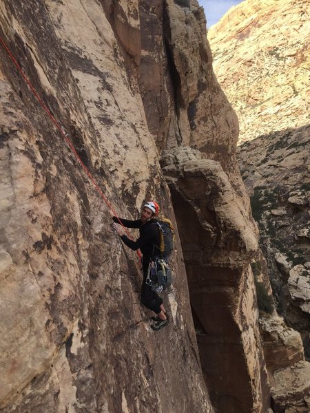 Another crux photo. It is a fun thin crack; more balancy than strenuous.