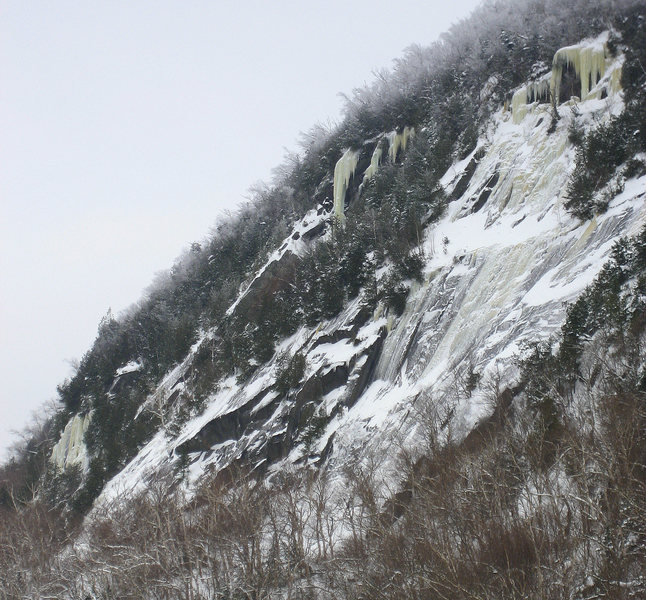 Hanging Spoons is the large column, high on the cliff, in the center of the photo.