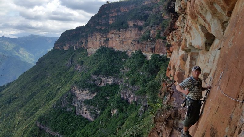 Tim Hall on the via ferrata built by Richardo of Refugio la Roca.
