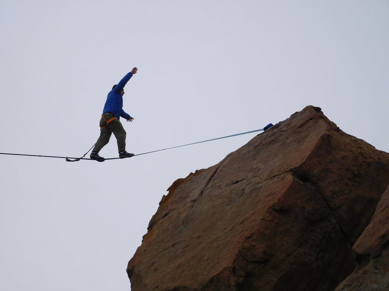 About to complete a successful highline from the Outsider block to the Corpse Wall.