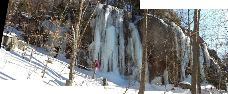 The left half of the Ice Crag cliffband, looking at Cat Scratch Fever.