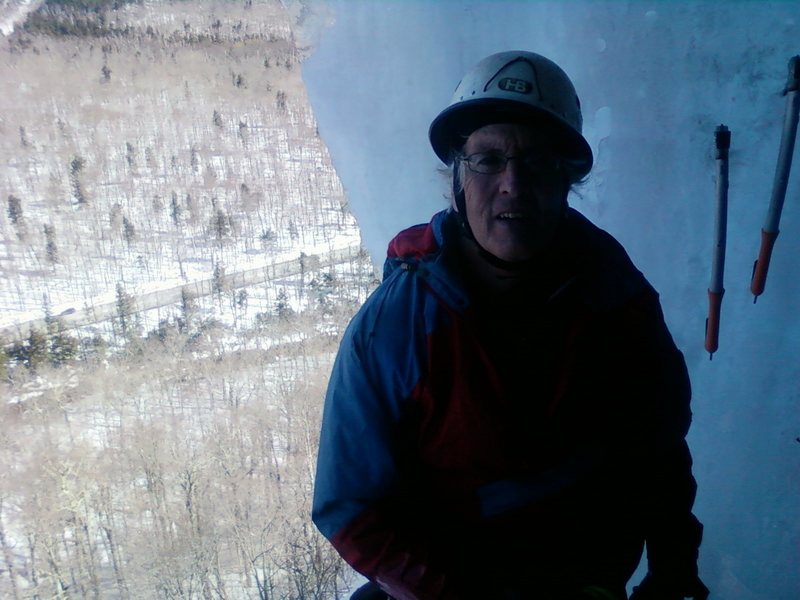 My good friend at the 1st belay in the cave on the standard route