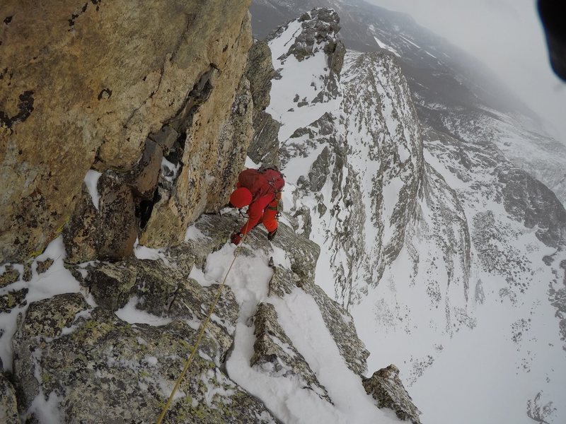 Wade Morris near the top of the 3rd Ace, 2017 Winter.