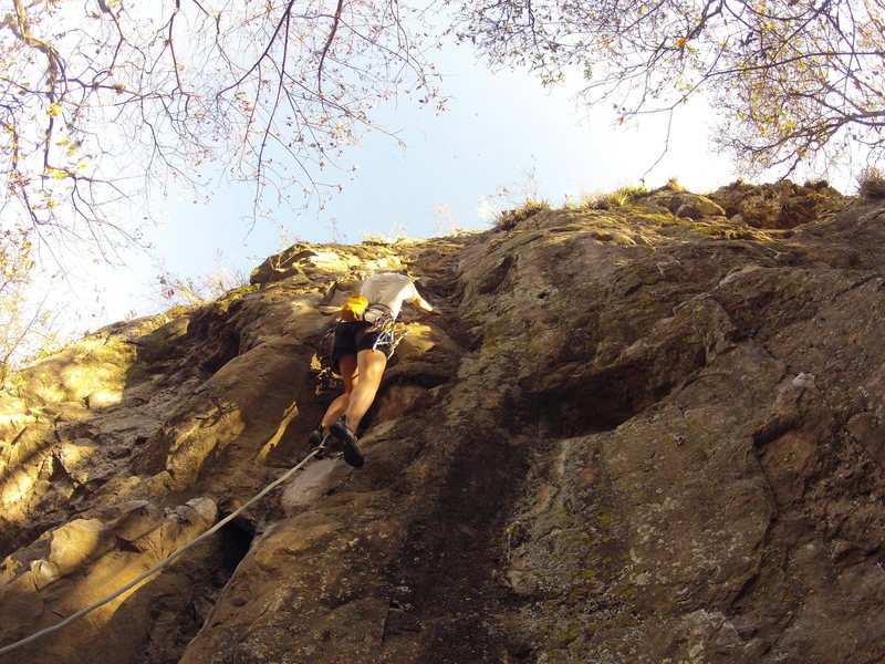 Climber at second bolt of FarLeft1.