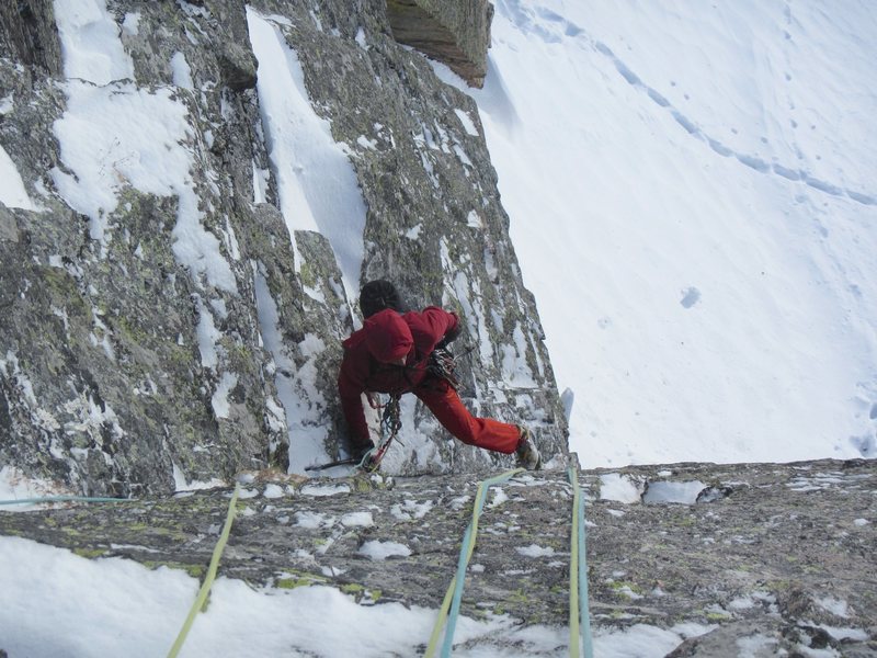 Chris stemming on the middle of the route.