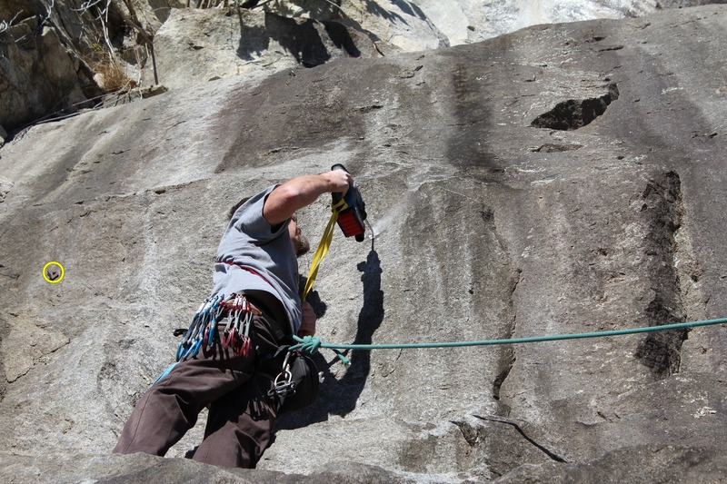 This route was entirely retro-bolted on lead. Notice the old anchor to the left. It was a simple piece of angle iron and the bolt broke off as soon as it was turned with a wrench. Please do not use any of the old anchors in the park.