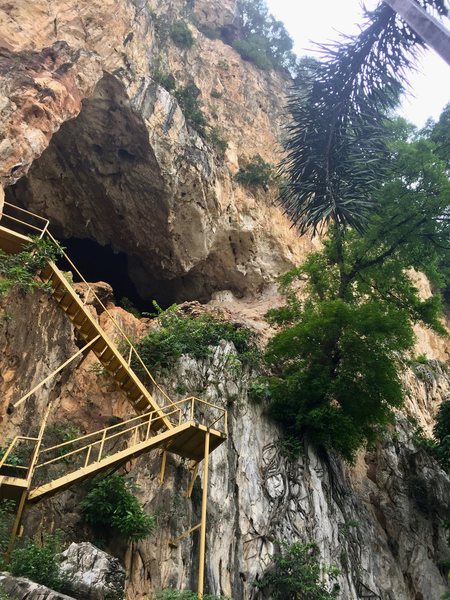 The cave. Several routes inside, one named Abseil. Another follows the entire roof.