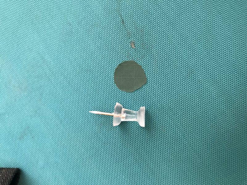 Patched hole 1, thumbtack for comparison