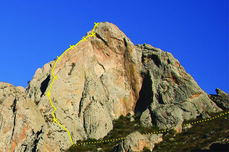 West Face of Peña Bernal, showing Filo Noroccidental on the left side.