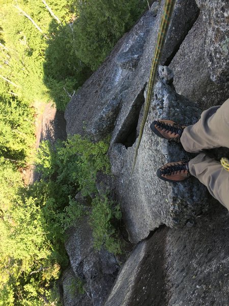 The route starts at the base of this block. Offwidth on the right, hands on the left. Great rock - solid gear the whole way.