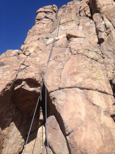 A good view of the climb with a rope clipped to all the bolts.