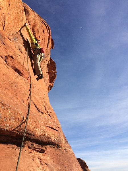 Dave Spies reaching up to the bulge on P3 before the first bolt was added.