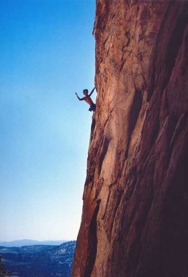 Kris Solem topping out on Pumping The Nuns, on The Convent. Probably 5.11c/d. Bolts and stoppers from thin to 1/2", one green Camalot. Bolts to rap <100ft.