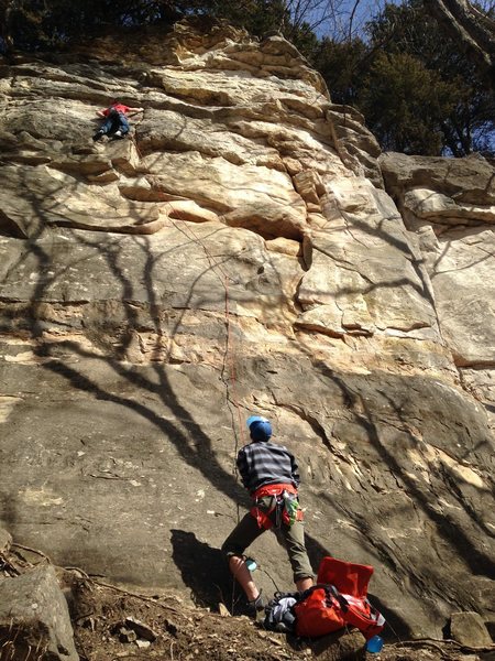 Clayton at the crux area of the climb