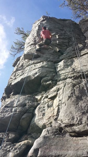 Climb up the middle of the buttress. What is part of this route or the route to the right is questionably.