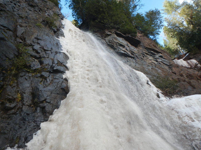 Water streaming down the climb during February 2017 warm spell. High 50s and rain put this climb out of condition for at least a few days...