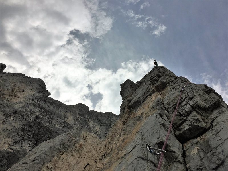 At the top of P4. Use directional to rap the route from the top of P4. (you will see them as you start up P4). Photo by Adrian Burke