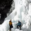 Jonah and Randy standing at the base of Platt Cove Falls in Upper Devils Kitchen Feb. 2017