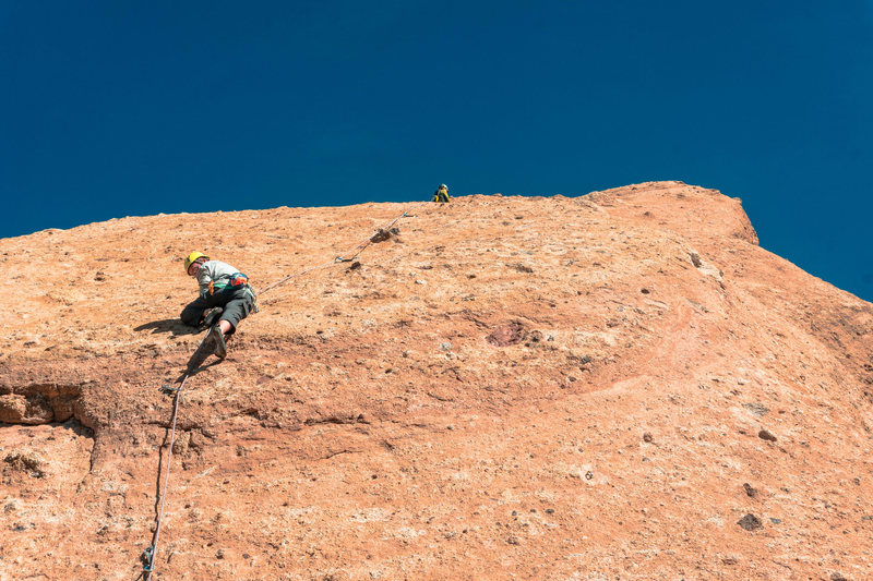 Jack Heading up towards the first anchor of Goldline, photo by Karl E.