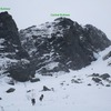 Central Gully RT and the start of Pinnacle Gully behind the foreground buttress (Pinnacle Buttress). Note the ice bulge on Central Gully 1/2 way up the route (at time of photograph, Feb 2017, covered in snow). 