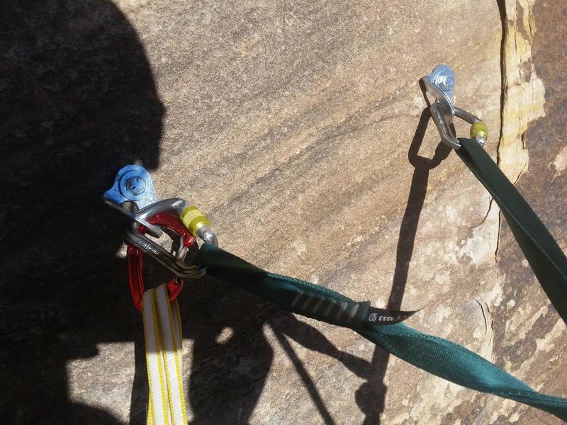 Don't get confused if you see these anchors 50-60 feet past the old anchor with no hangers, that signify the end of the last pitch of 5.7. They are for another route, you are still on the right path!