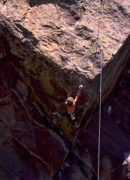 Patrick Edlinger runs a lap on Beware the Future after my free ascent. I initially rated this 5.14, later down graded by those on my heels. Many attempts with a variety partners before my free ascents.