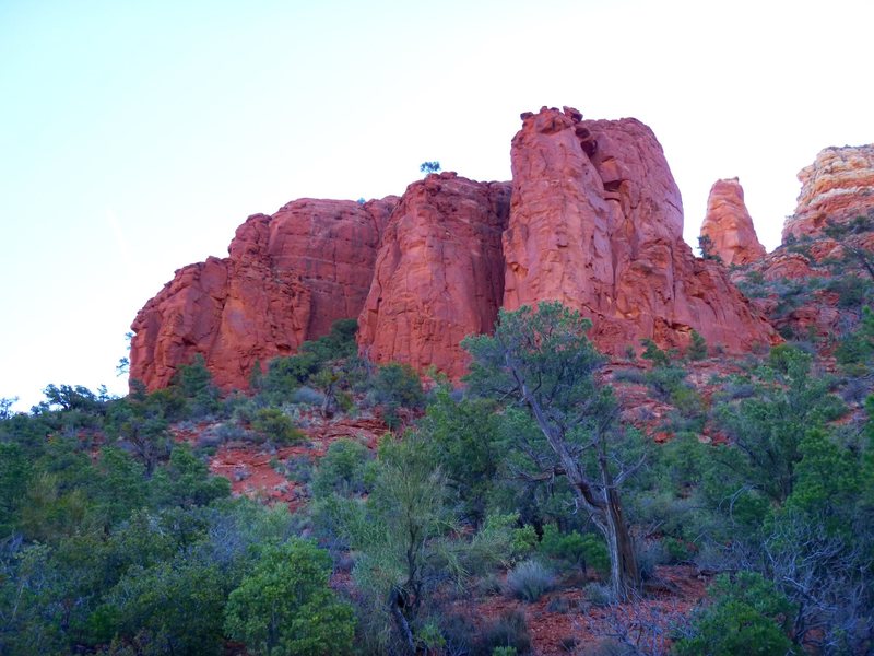 Genetic Wall as viewed from the Hog Wash trail. The spire above is Devils Thumb.