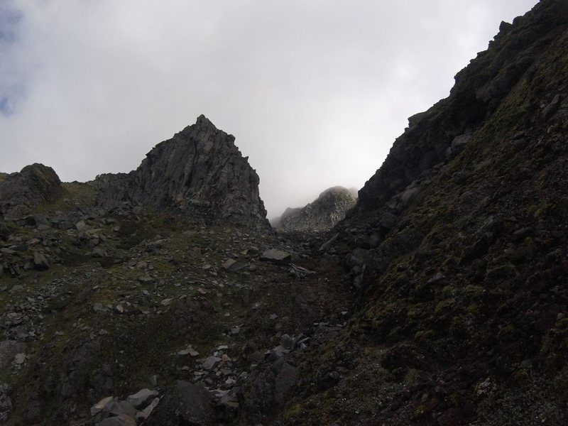 Upper end of Organ Pipes valley. Little Eiger wall (left foreground). A small glimpse of the Organ Pipes wall in the middle of the photo.