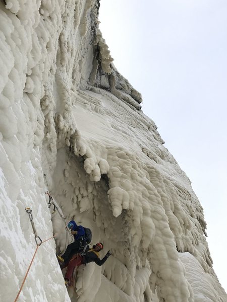 Anna Pfaff and Will Mayo at Dreamline's 4th belay.