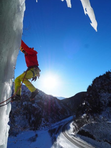 Tim Stephens pulling out of the first pitch ice cave.