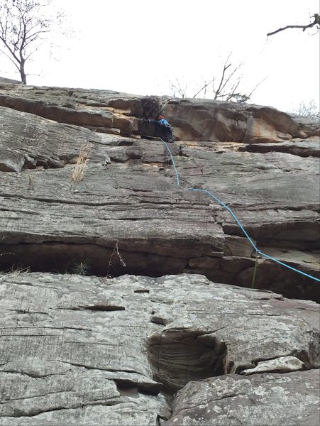 Pulling the roof section. Scared, but good holds + feet. Super fun!