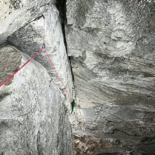Me (Sadie) following up Corrugation corner, view of my cold death grip on the second pitch.