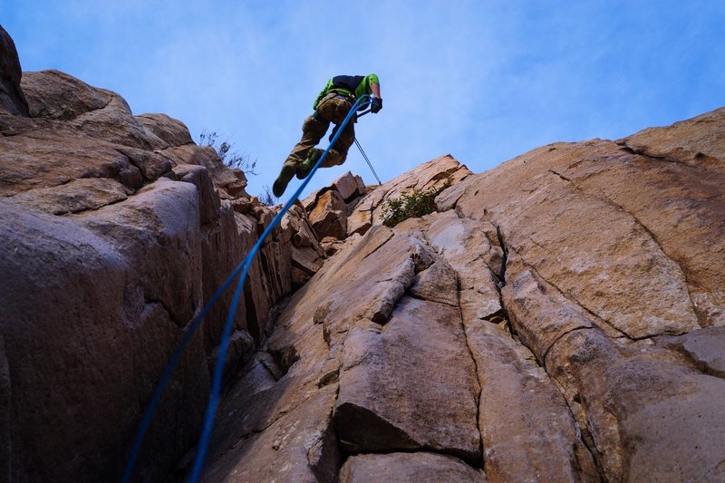 Why not rap down? It's much faster (and more fun) than hiking!
