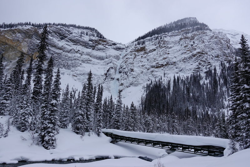 A snowy Takakkaw Falls