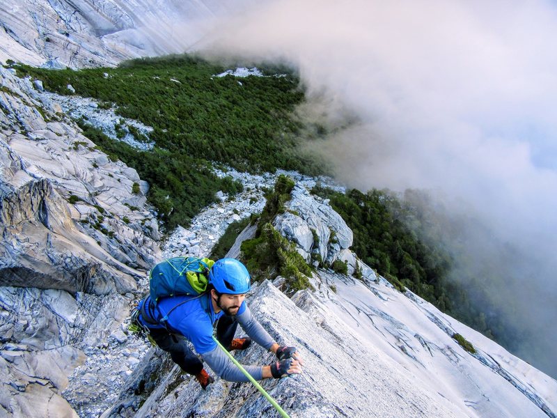 R Shore following the P4 arete. Pic: NB