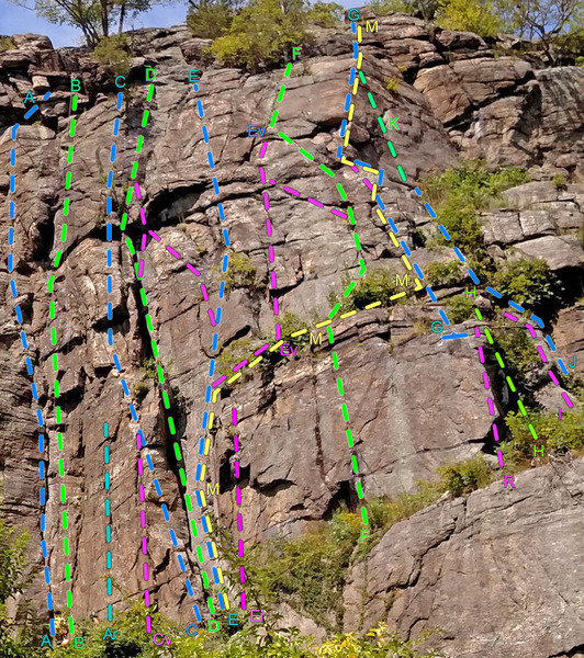 Tower Wall R side with highlighted route<br>
M. In & Out<br>