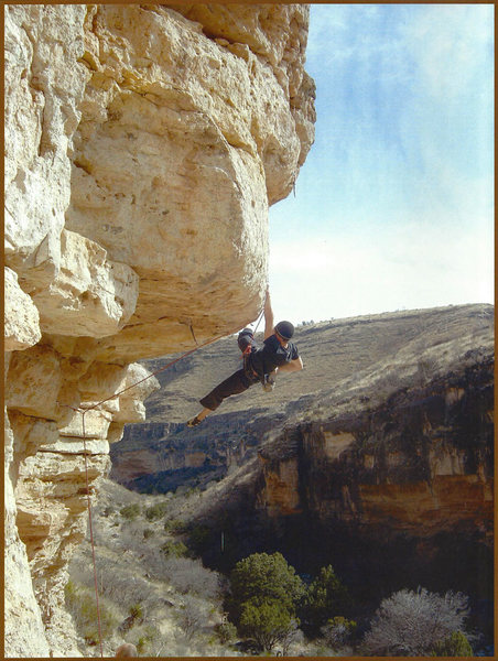 Kevin chalks up during his FA after the crux moves turning the lip.