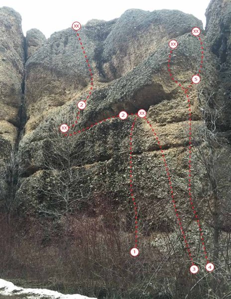 Photo showing the left most routes at the Fast Food Joint