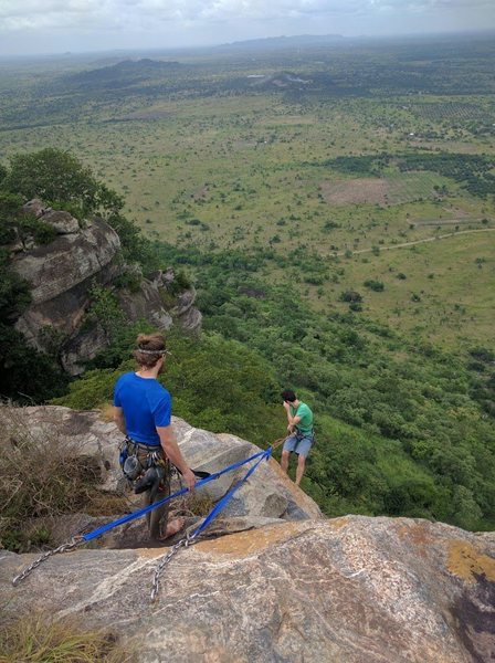 Rappelling off the top of the nose.