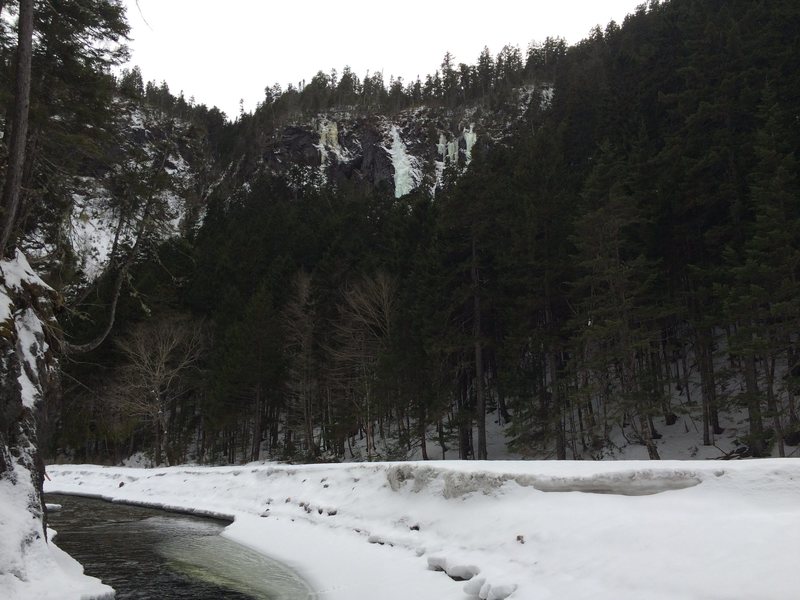 The top pitch of Alaska Flashback as seen from the Little Salmon River.