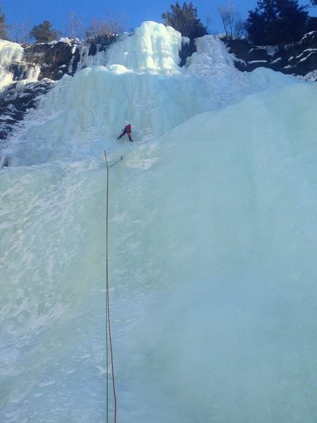 Nick leading up the mellow first pitch of Rain Check on another great day of climbing in Valdez. Photo Constance Cloudberry Johnson
