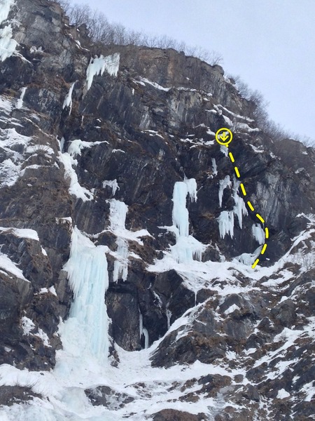 Get this route around mid winter while the ice still holds a strong bond to the dark rock on the cliff face.