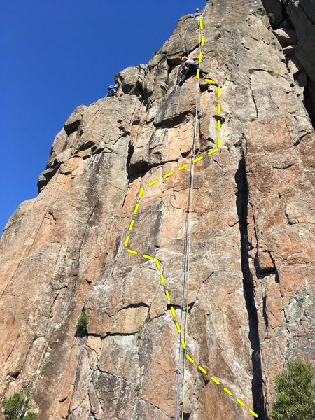 Richard Bugg following All Systems Go, with Neale Smith belaying above.