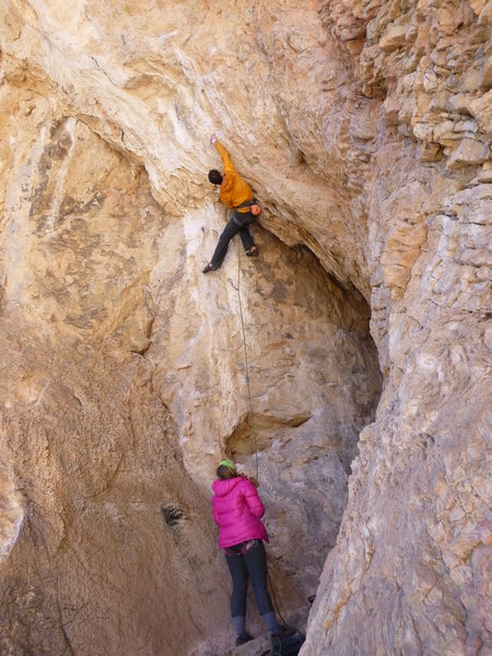 Big and pumpy moves in the middle of this climb.