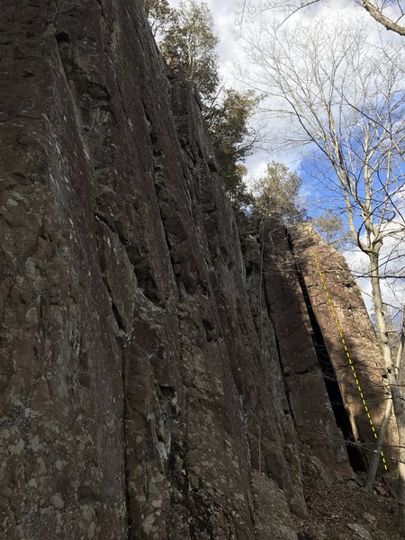 Larks' Tounges climbs the narrow wall on the left side of the chimney crack.