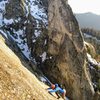 V topping out P9 of Silver Lining on The Fin with Castle Rock Spire behind