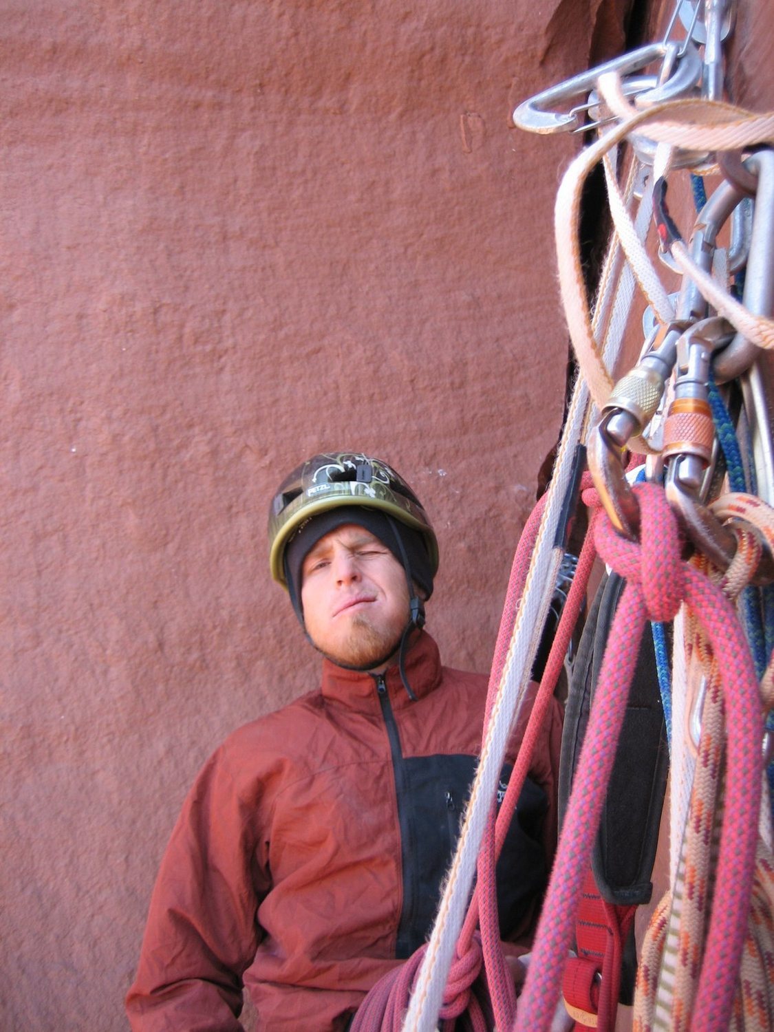 Scott McLeod dealing with windy belay