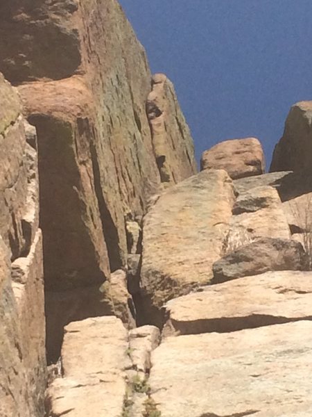 The shallow corner/flake leading to the top is obvious.